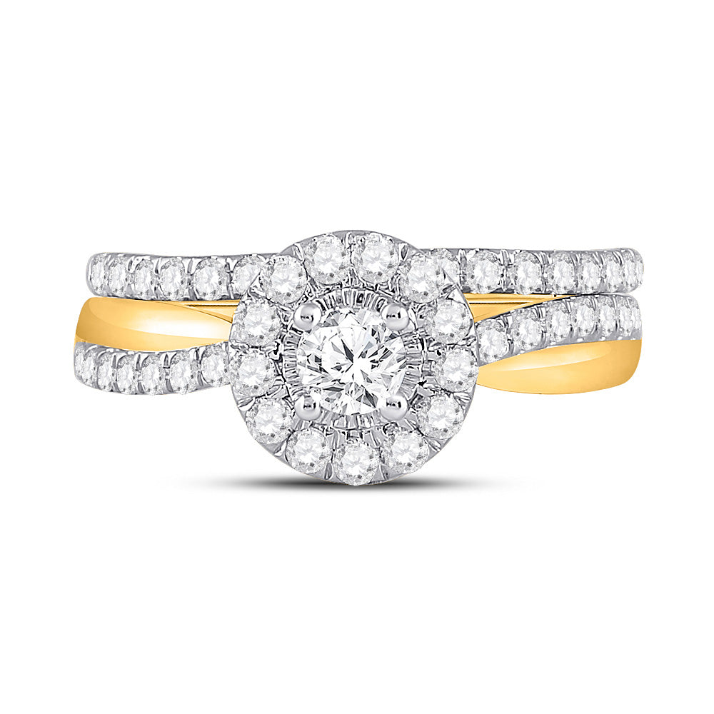 10kt Yellow Gold Round Diamond Bridal Wedding Ring Band Set 1 Cttw