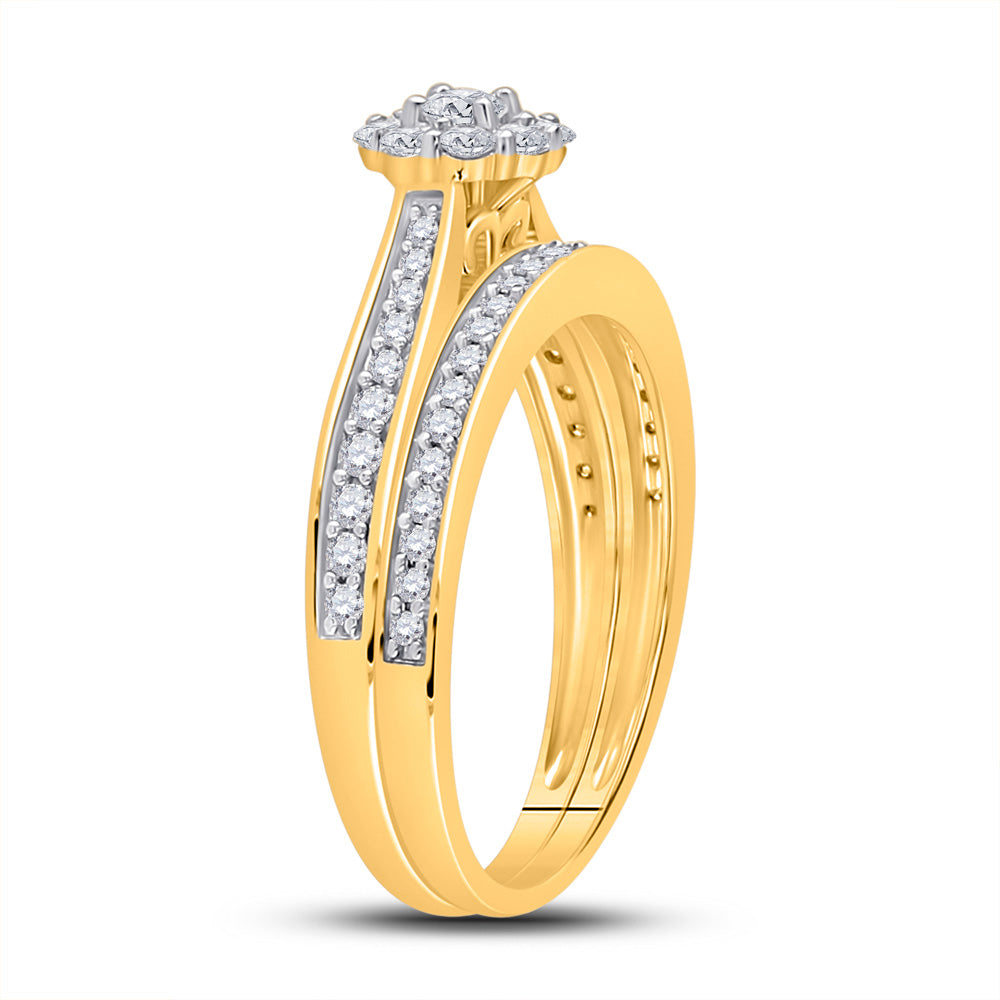 10kt Yellow Gold Round Diamond Bridal Wedding Ring Band Set 1/2 Cttw