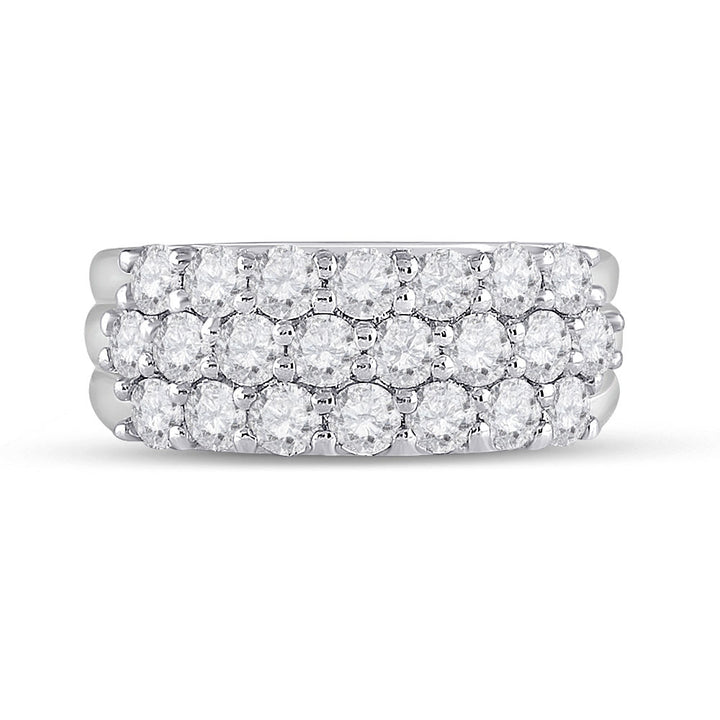 14kt White Gold Womens Round Diamond Triple Row Pave Band Ring 2 Cttw