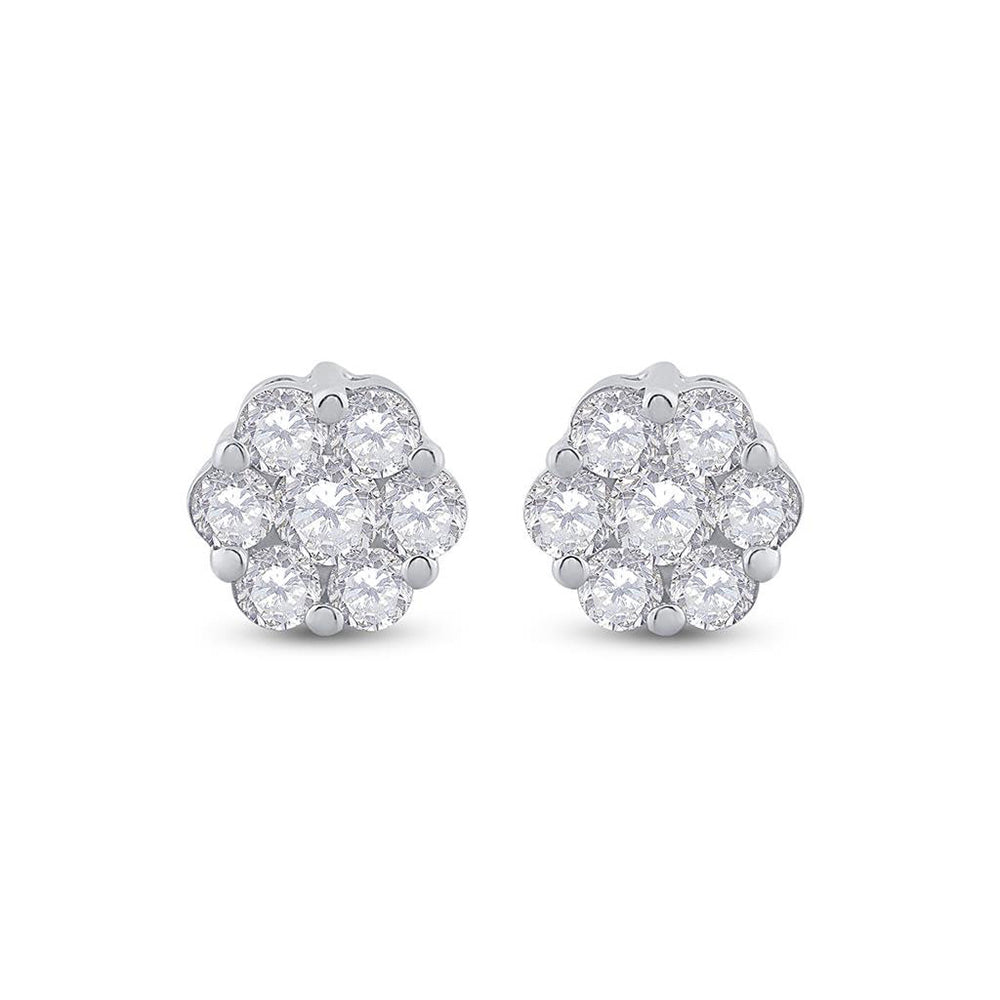 14kt White Gold Womens Round Diamond Flower Cluster Earrings 3/4 Cttw