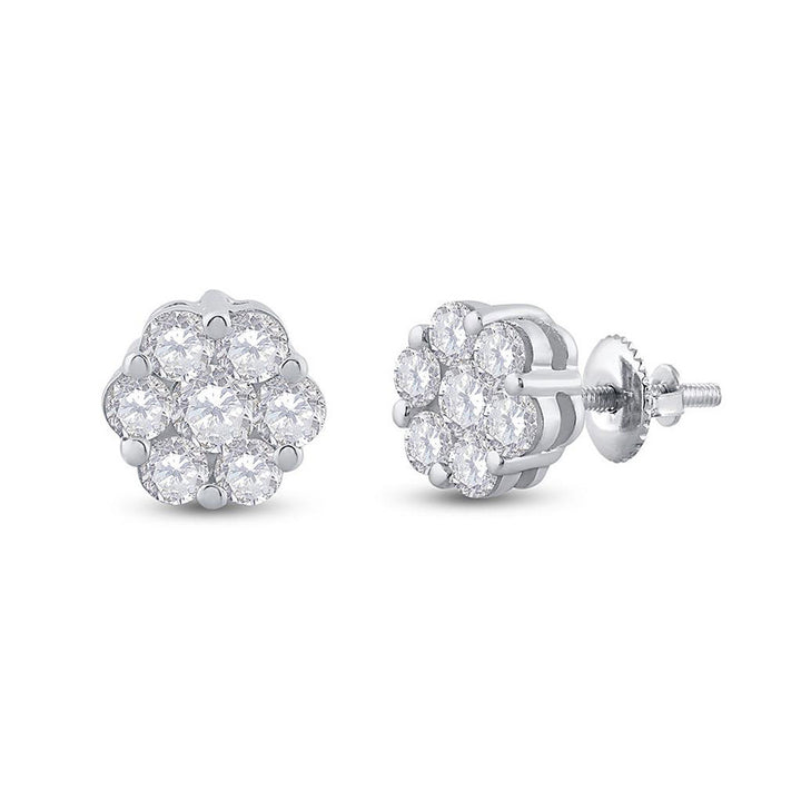 14kt White Gold Womens Round Diamond Flower Cluster Earrings 3/4 Cttw