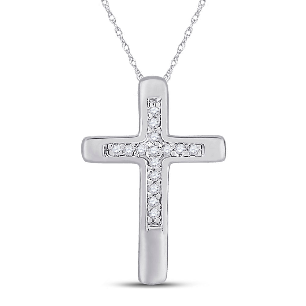 10kt White Gold Womens Round Diamond Cross Pendant 1/20 Cttw