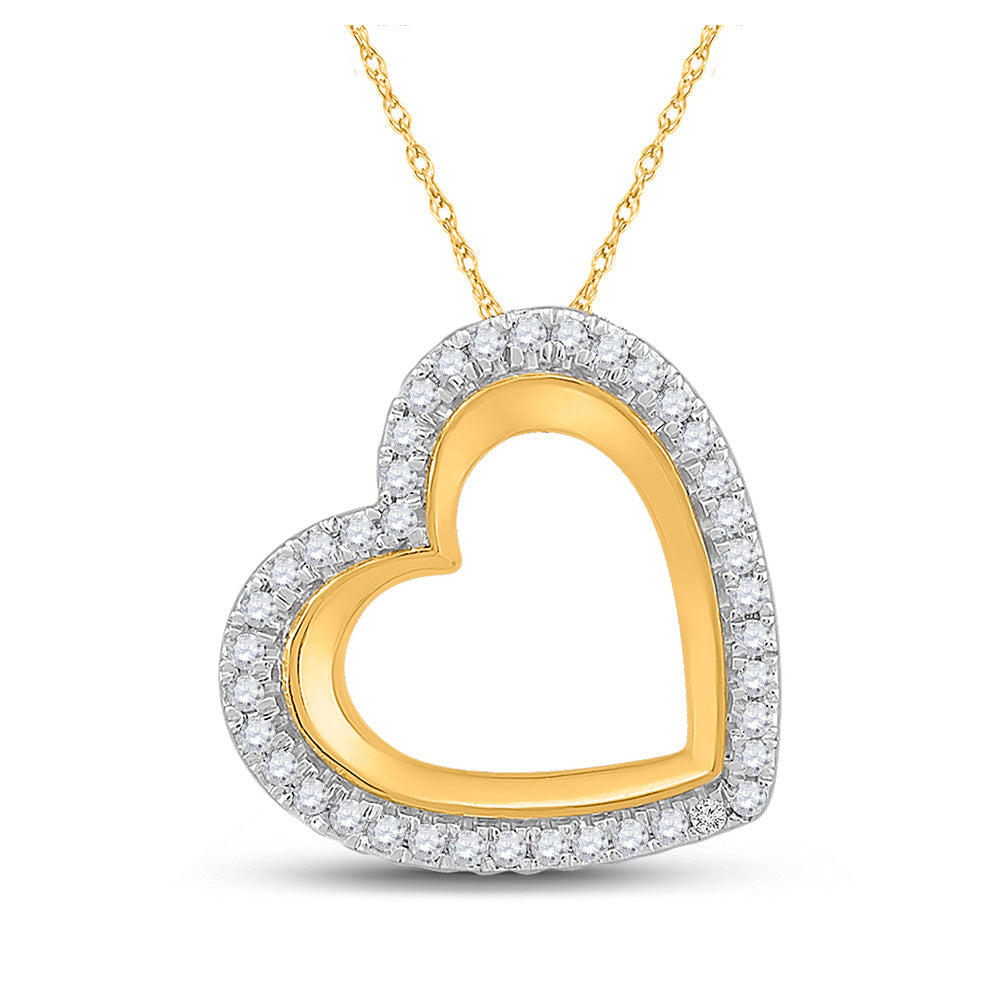 10kt Yellow Gold Womens Round Diamond Heart Pendant 1/8 Cttw