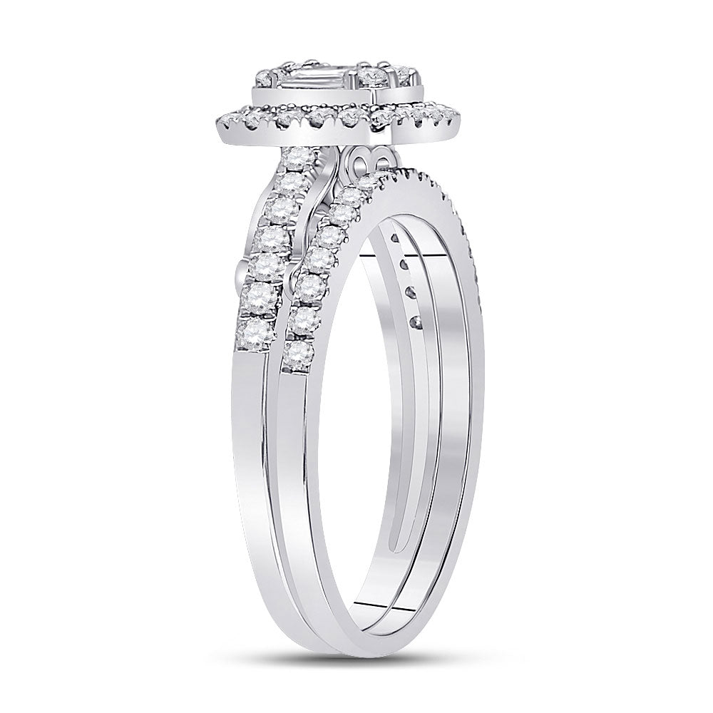 14kt White Gold Baguette Diamond Bridal Wedding Ring Band Set 3/4 Cttw