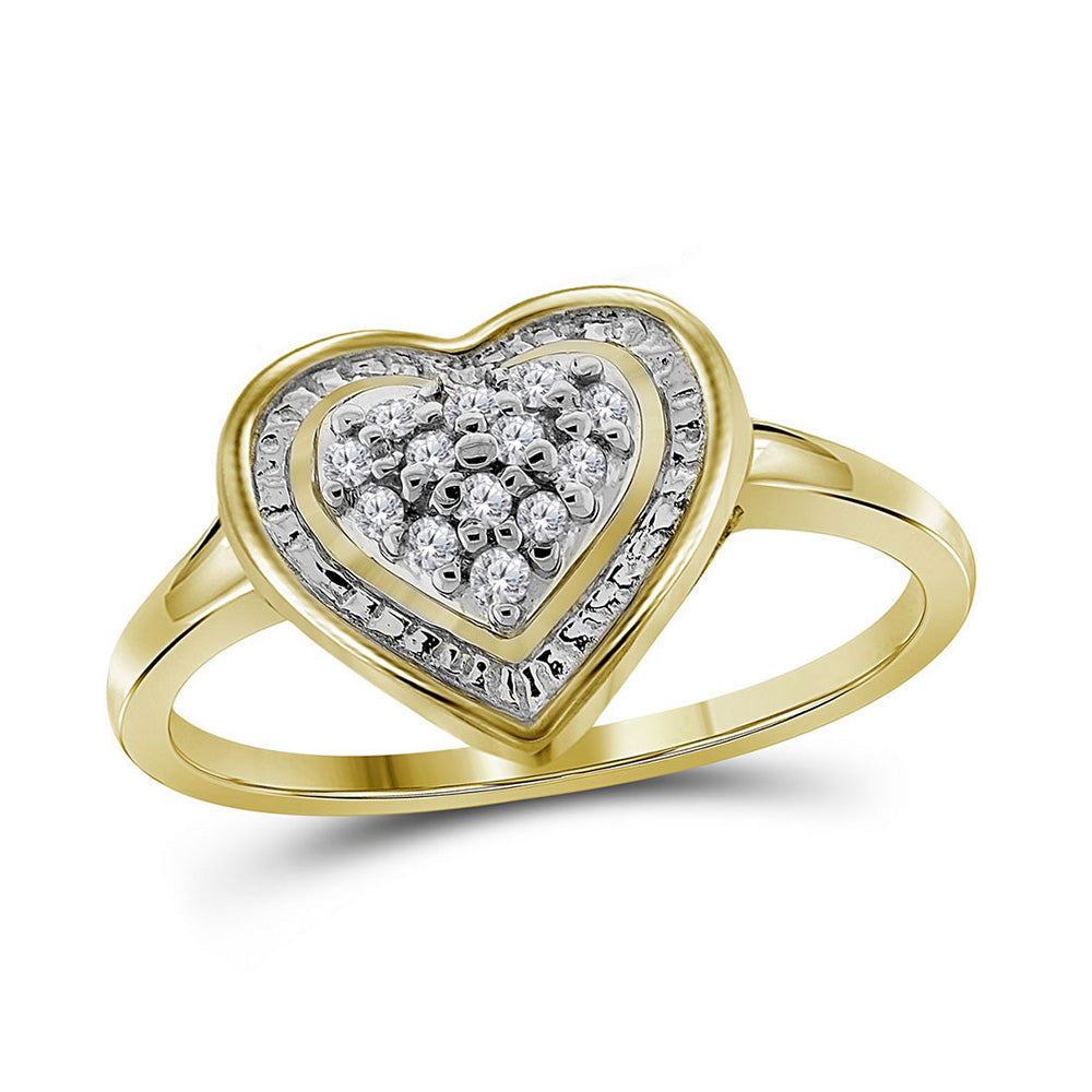 10kt Yellow Gold Womens Round Diamond Heart Frame Cluster Ring 1/10 Cttw