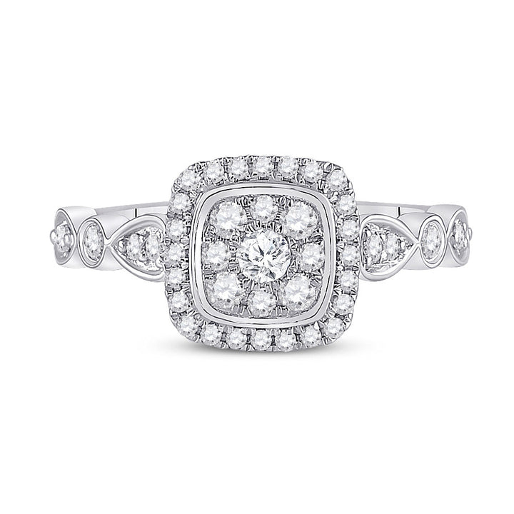 14kt White Gold Womens Round Diamond Square Cluster Ring 1/2 Cttw