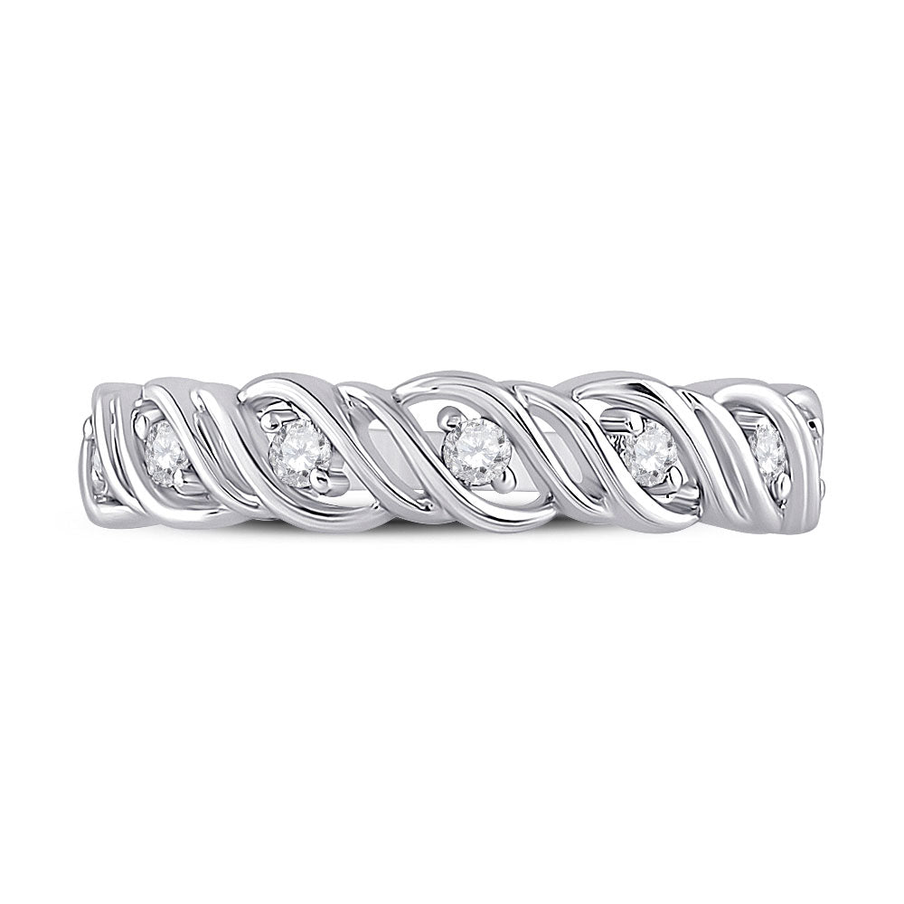 14kt White Gold Womens Round Diamond Band Ring 1/5 Cttw