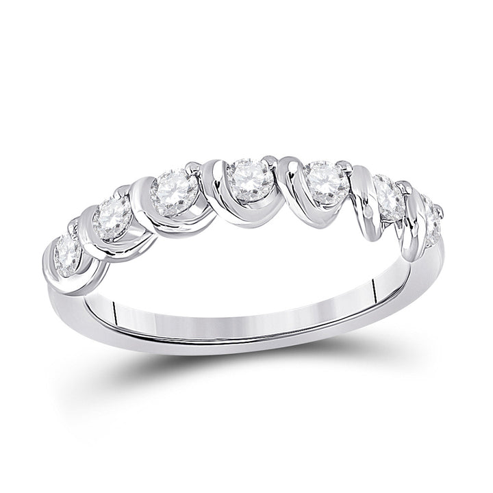 14kt White Gold Womens Round Diamond Band Ring 1/2 Cttw