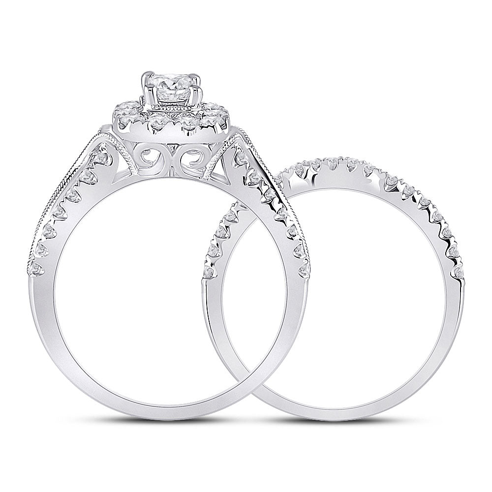 14kt White Gold Emerald Diamond Bridal Wedding Ring Band Set 1-3/8 Cttw