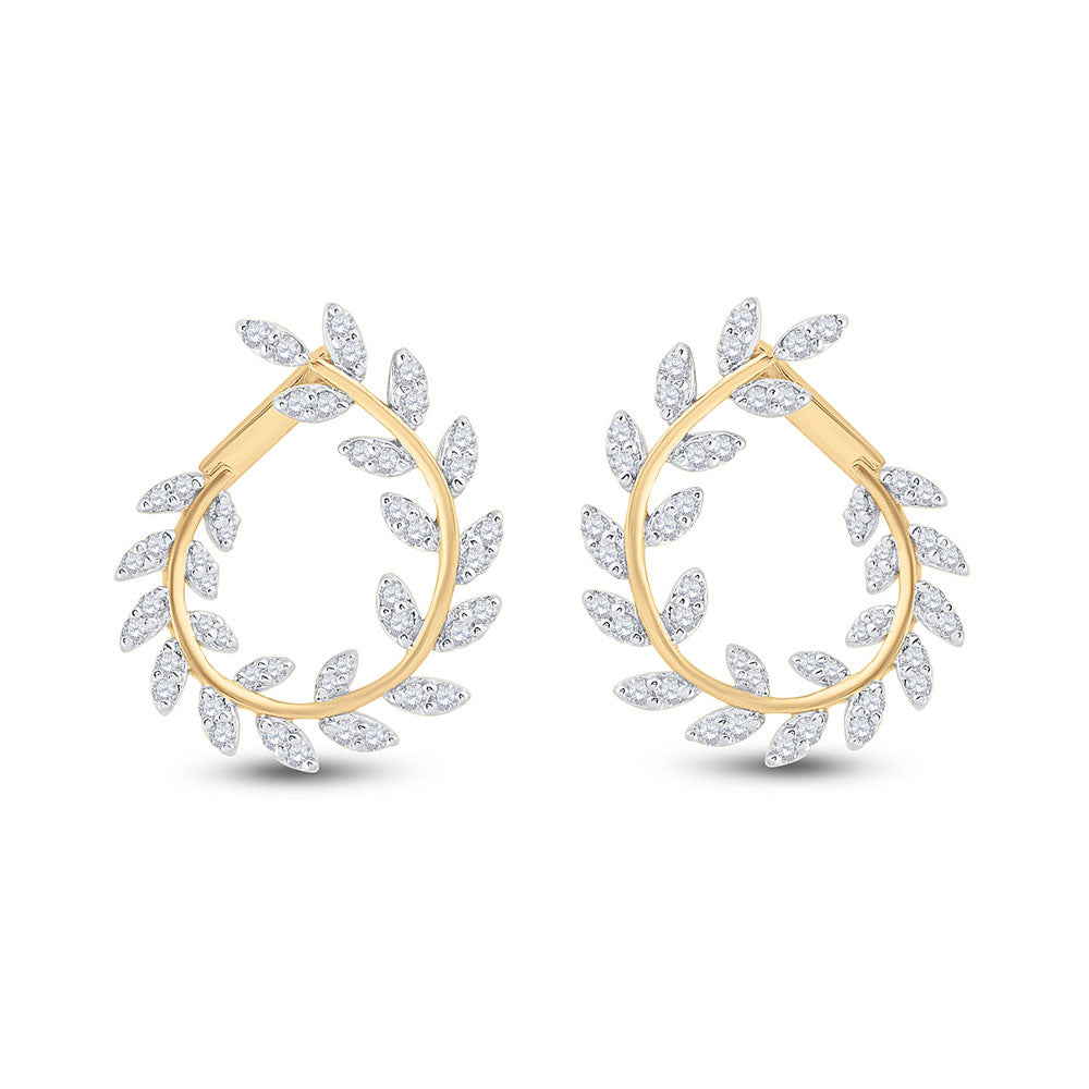 14kt Yellow Gold Womens Round Diamond Twist Vine Hoop Earrings 1 Cttw