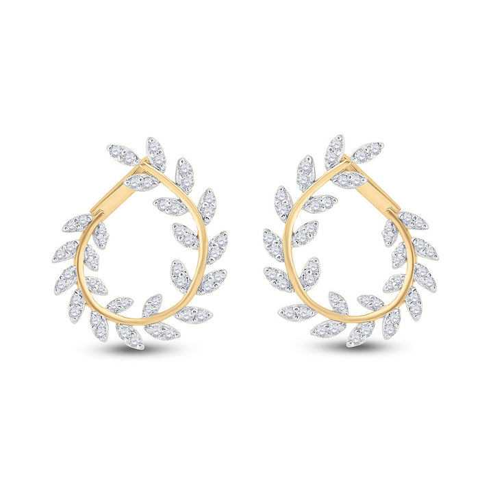 14kt Yellow Gold Womens Round Diamond Twist Vine Hoop Earrings 1 Cttw