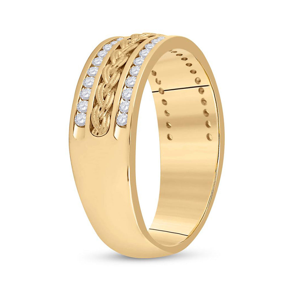 14kt Yellow Gold Mens Round Diamond Wedding Braided Band Ring 1/2 Cttw