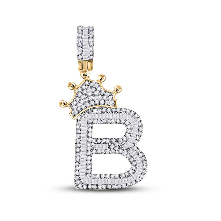 10kt Yellow Gold Mens Round Diamond Crown B Letter Charm Pendant 1 Cttw