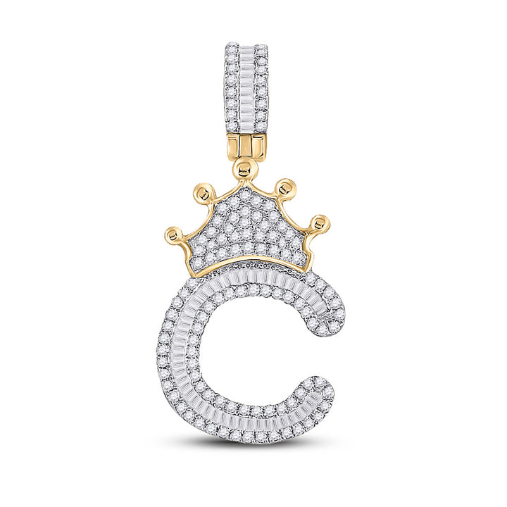 10kt Yellow Gold Mens Round Diamond Crown C Letter Charm Pendant 5/8 Cttw