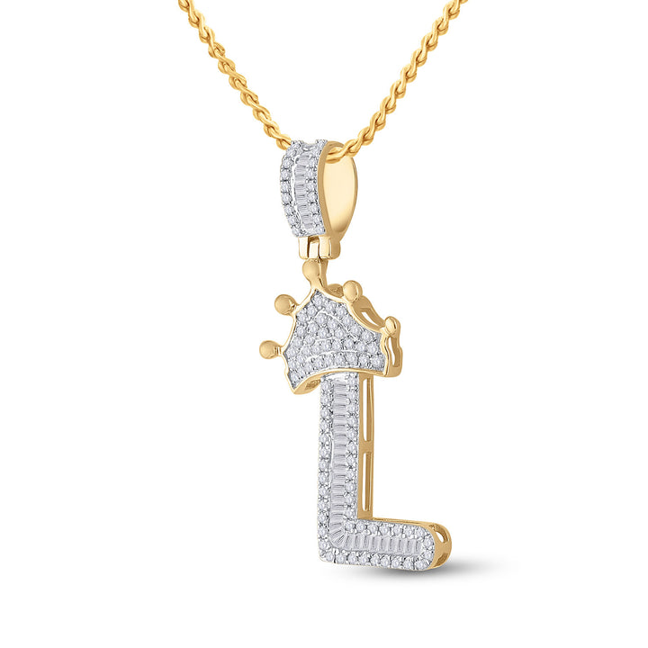 10kt Yellow Gold Mens Baguette Diamond Crown L Letter Charm Pendant 1/2 Cttw