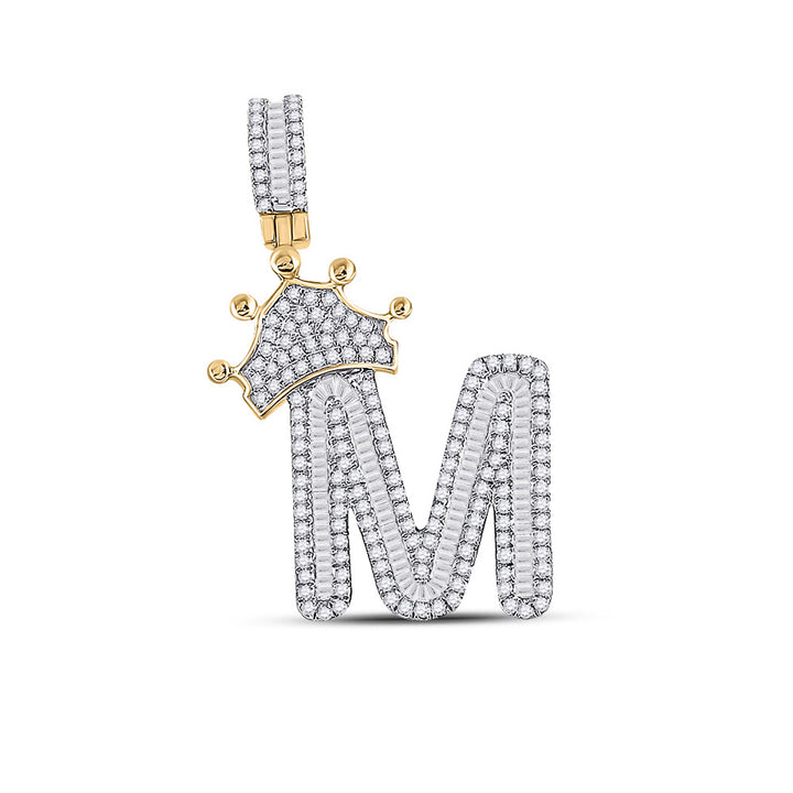 10kt Yellow Gold Mens Round Diamond Crown M Letter Charm Pendant 7/8 Cttw