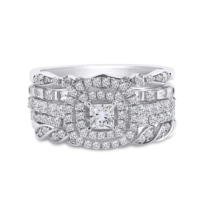 14kt White Gold Princess Diamond Bridal Wedding Ring Band Set 1-1/3 Cttw