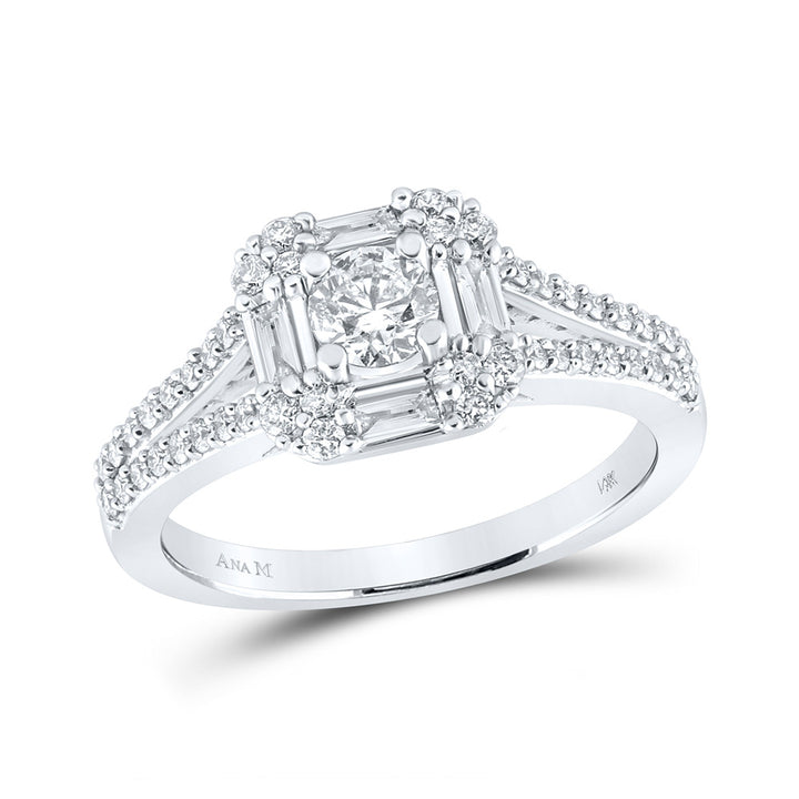 14kt White Gold Round Diamond Halo Bridal Wedding Engagement Ring 3/4 Cttw