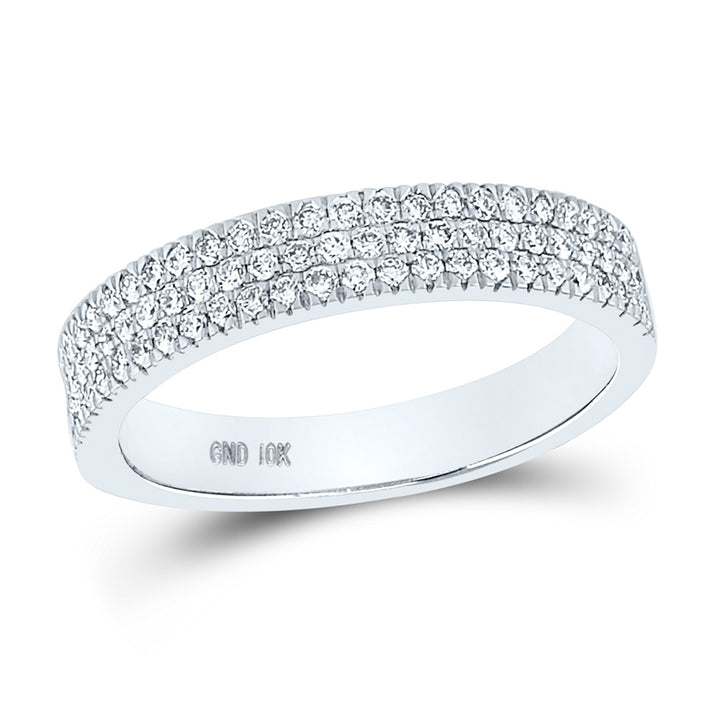 10kt White Gold Womens Round Diamond Pave Band Ring 1/2 Cttw