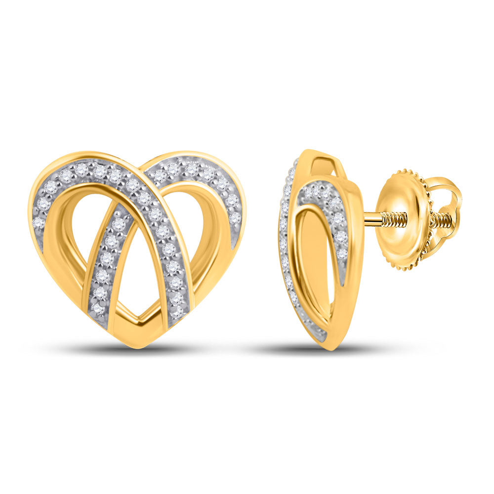 10kt Yellow Gold Womens Round Diamond Heart Earrings 1/5 Cttw