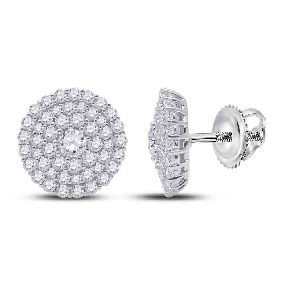 14kt White Gold Womens Round Diamond Cluster Earrings 1 Cttw