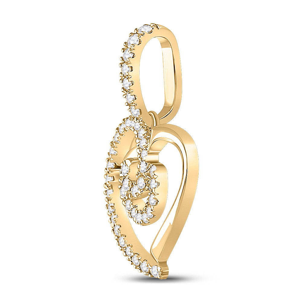 14kt Yellow Gold Womens Round Diamond Heart Pendant 1/5 Cttw