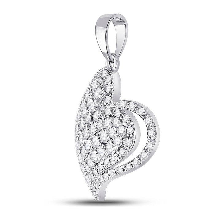 14kt White Gold Womens Round Diamond Heart Pendant 5/8 Cttw