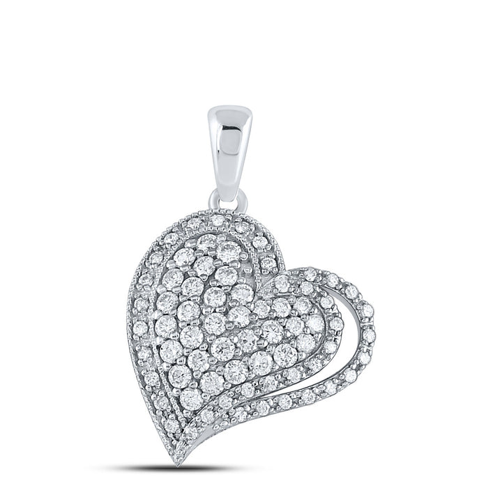 14kt White Gold Womens Round Diamond Heart Pendant 5/8 Cttw