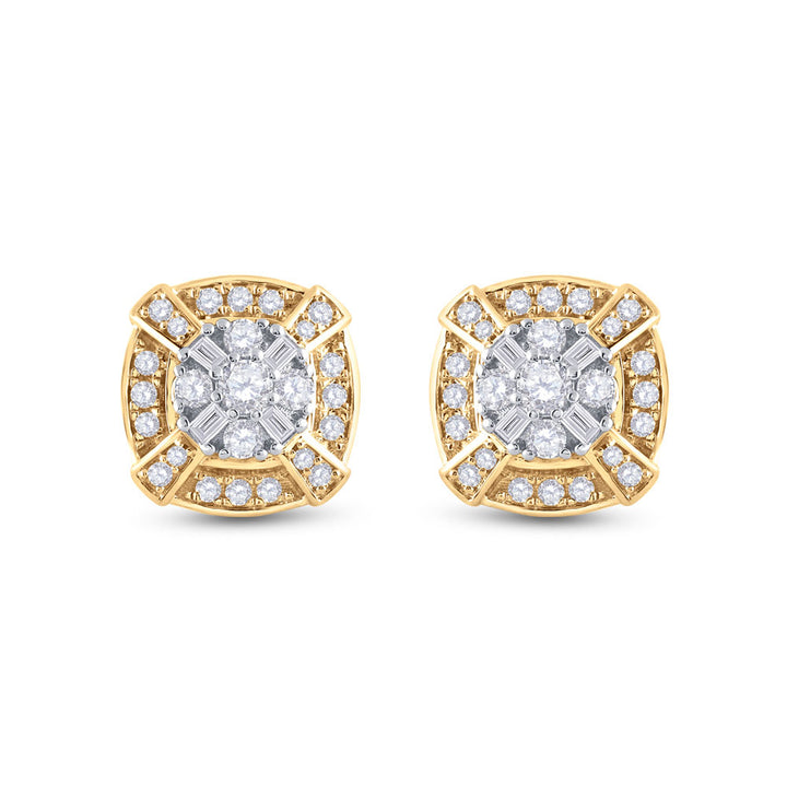 14kt Yellow Gold Womens Round Diamond Square Cluster Earrings 3/4 Cttw