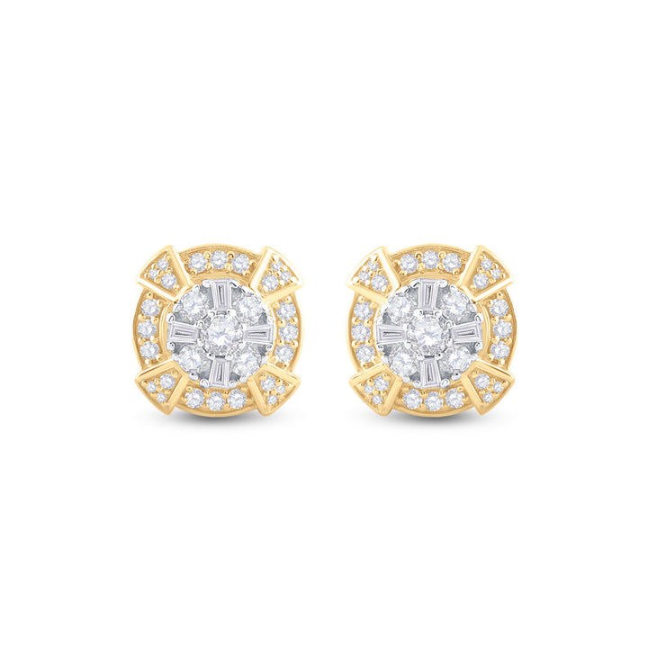 14kt Yellow Gold Mens Baguette Diamond Circle Cluster Earrings 3/4 Cttw