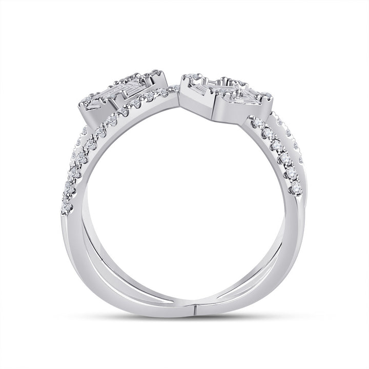 14kt White Gold Womens Baguette Diamond Negative Space Fashion Ring 3/4 Cttw