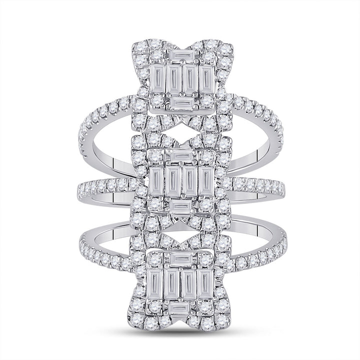 14kt White Gold Womens Baguette Diamond Spiral Fashion Ring 1-7/8 Cttw