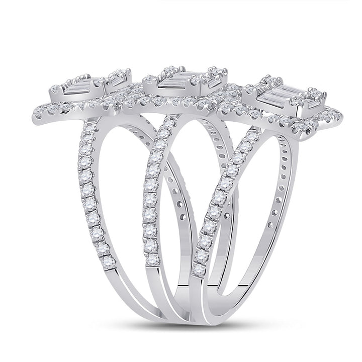 14kt White Gold Womens Baguette Diamond Spiral Fashion Ring 1-7/8 Cttw