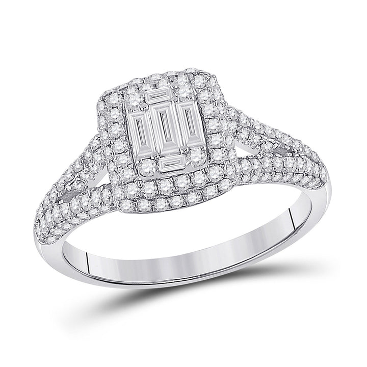 14kt White Gold Womens Baguette Diamond Square Cluster Ring 1 Cttw