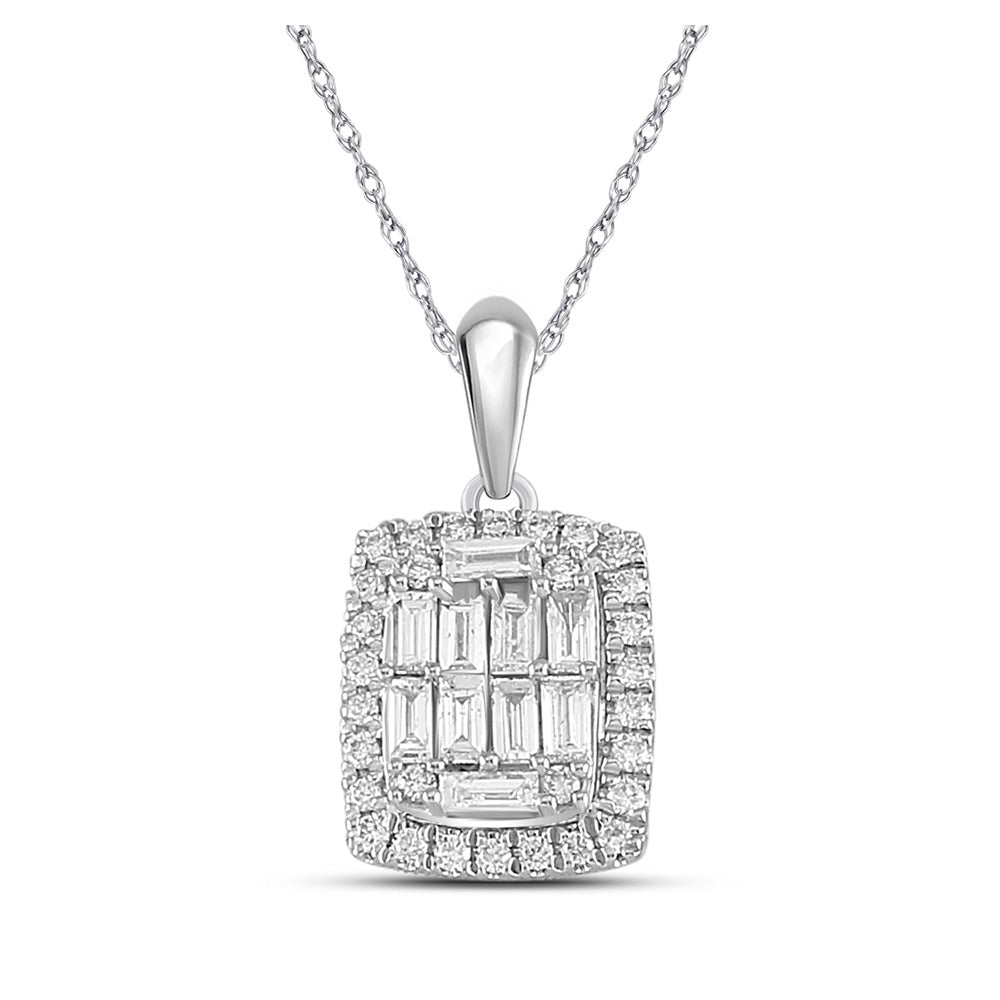 14kt White Gold Womens Baguette Diamond Fashion Pendant 1/2 Cttw