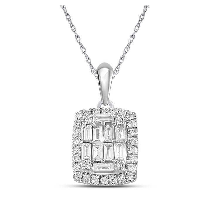 14kt White Gold Womens Baguette Diamond Fashion Pendant 1/2 Cttw