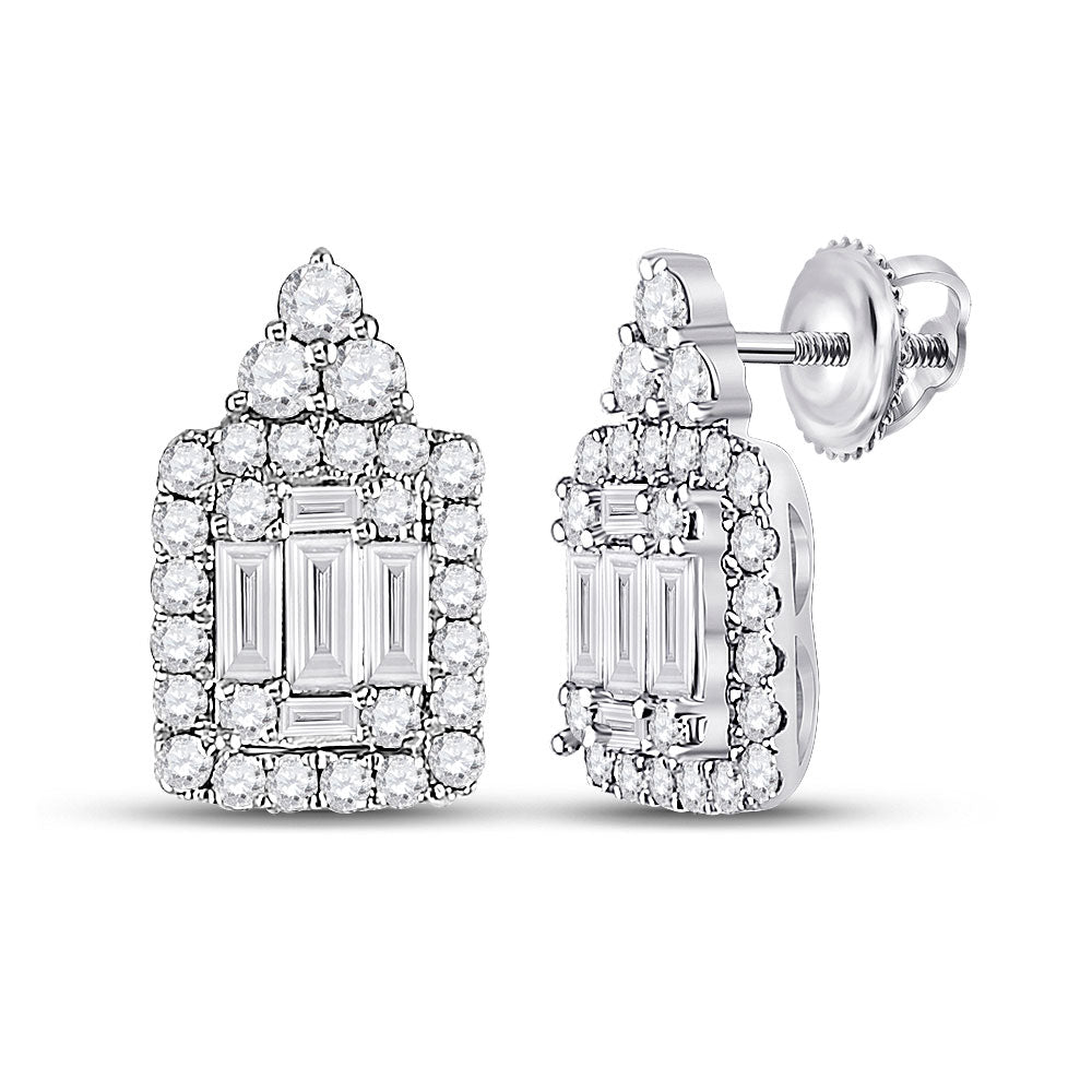 14kt White Gold Womens Baguette Diamond Cluster Earrings 1/2 Cttw