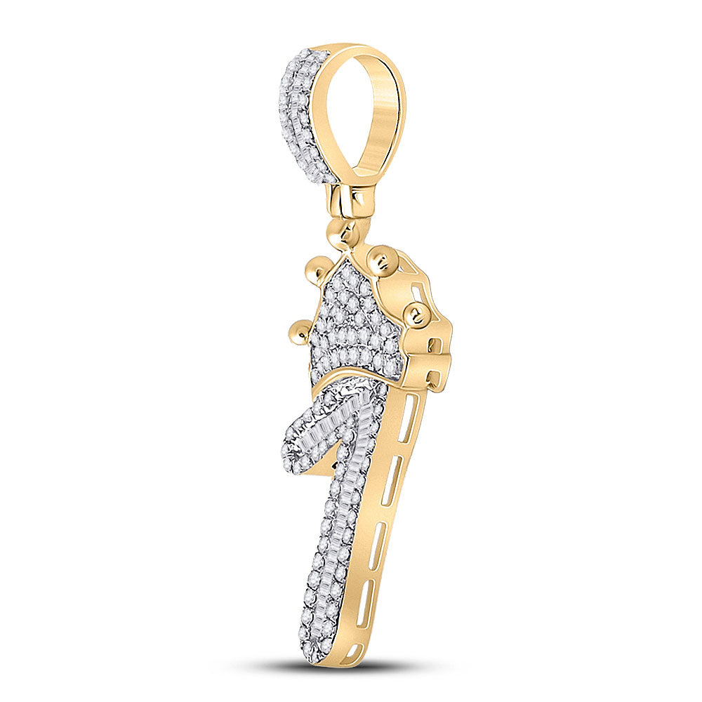 10kt Yellow Gold Mens Baguette Diamond Number 1 Crown Charm Pendant 1/2 Cttw