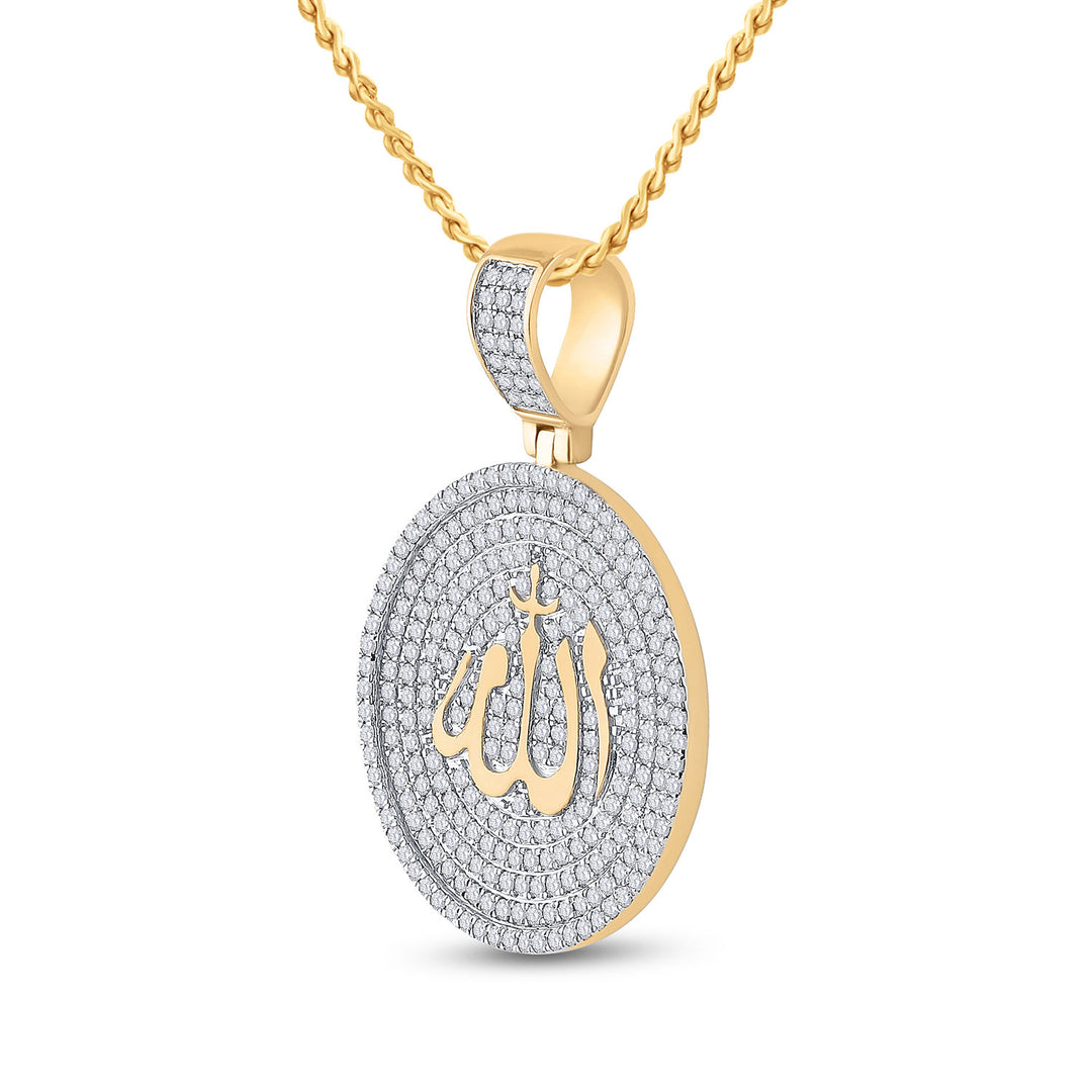 14kt Yellow Gold Mens Round Diamond Allah Islam Circle Charm Pendant 2-3/4 Cttw