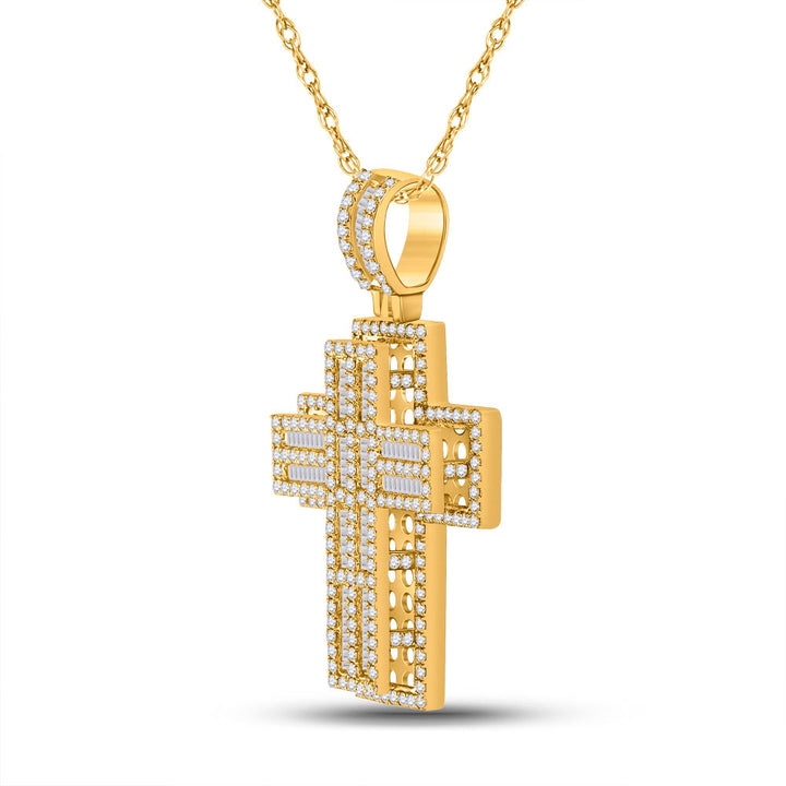 10kt Yellow Gold Mens Round Diamond Cross Charm Pendant 3-1/4 Cttw