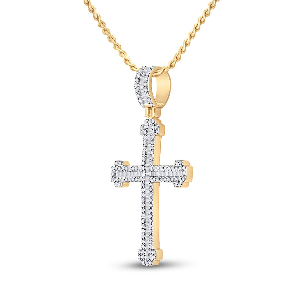 14kt Yellow Gold Mens Round Diamond Cross Charm Pendant 7/8 Cttw