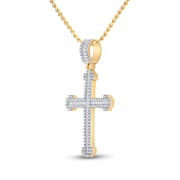 14kt Yellow Gold Mens Round Diamond Cross Charm Pendant 7/8 Cttw