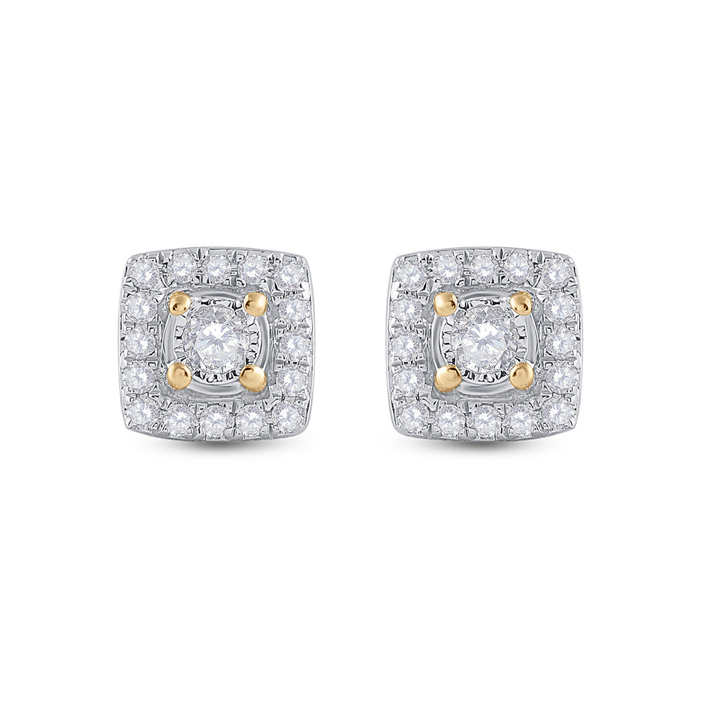 10kt Yellow Gold Womens Round Diamond Square Earrings 1/5 Cttw