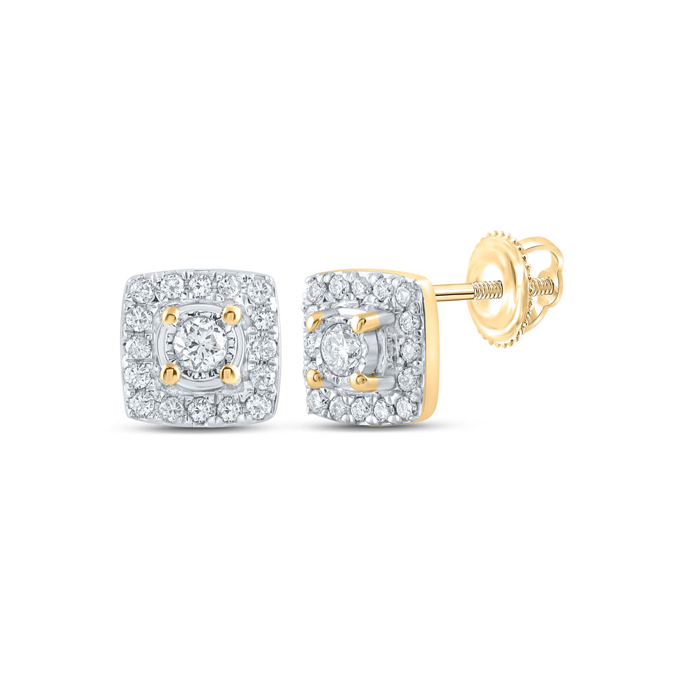 10kt Yellow Gold Womens Round Diamond Square Earrings 1/5 Cttw