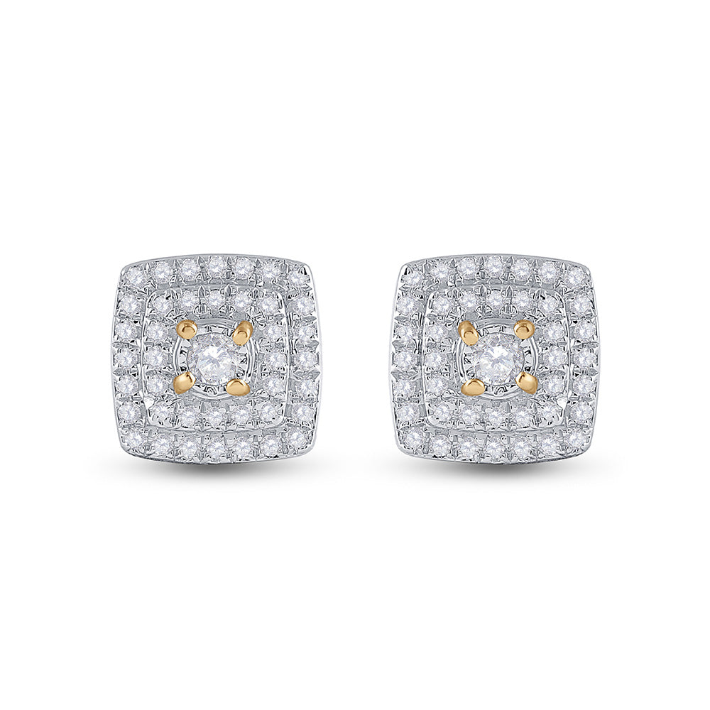 10kt Yellow Gold Womens Round Diamond Square Earrings 1/4 Cttw