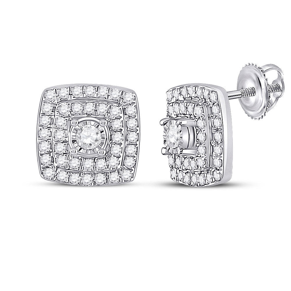 10kt White Gold Womens Round Diamond Square Earrings 1/4 Cttw