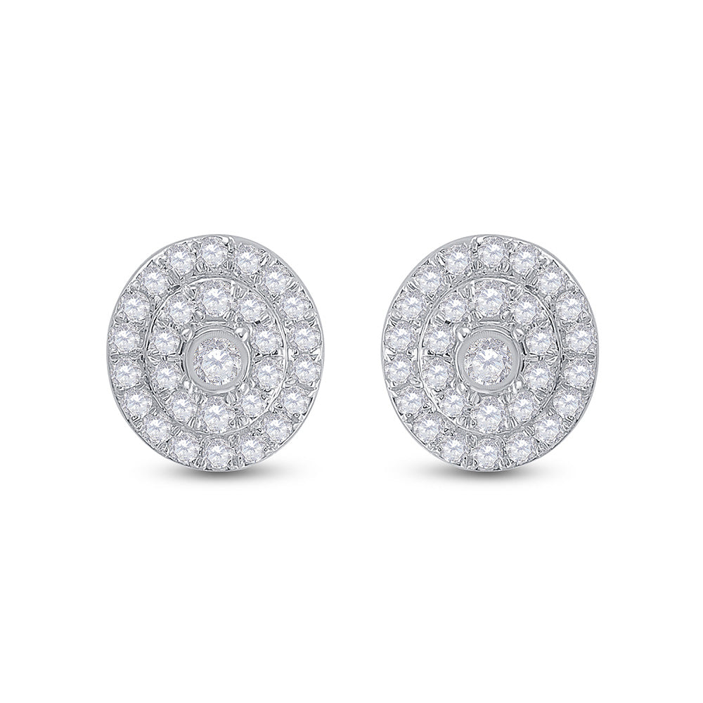 10kt White Gold Womens Round Diamond Oval Earrings 1/3 Cttw