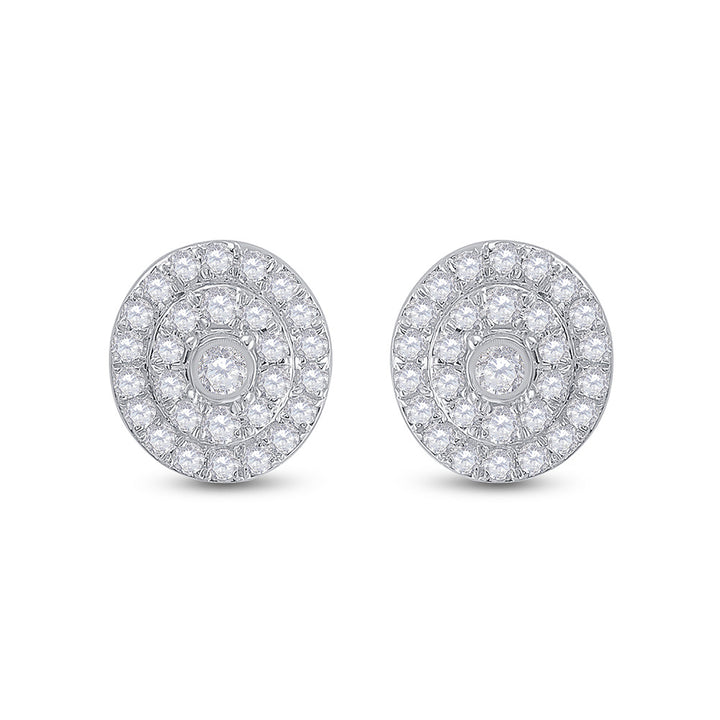 10kt White Gold Womens Round Diamond Oval Earrings 1/3 Cttw