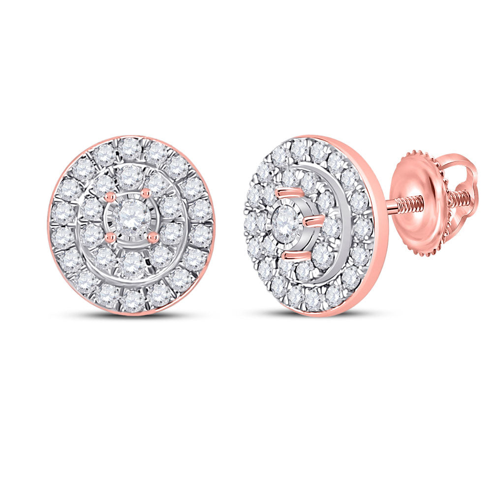 10kt Rose Gold Womens Round Diamond Oval Earrings 1/3 Cttw