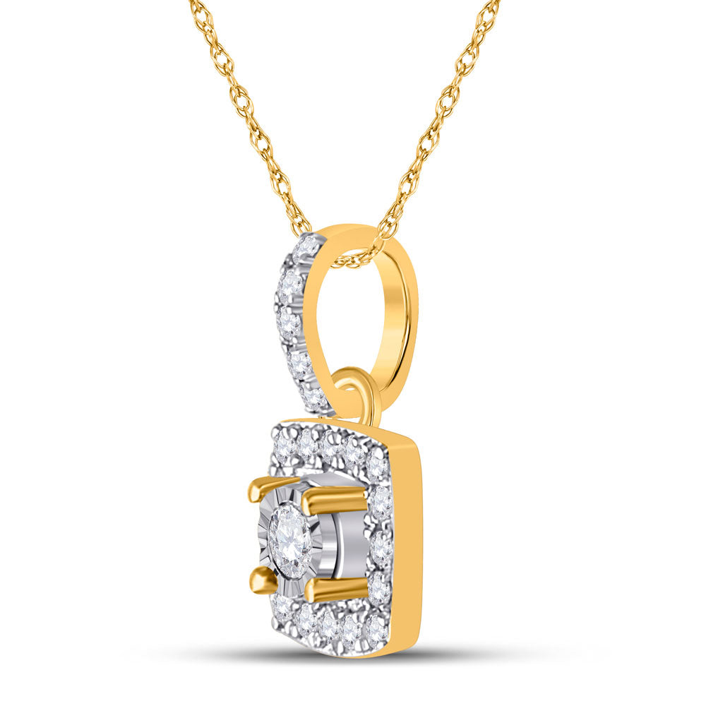 10kt Yellow Gold Womens Round Diamond Square Pendant 1/6 Cttw